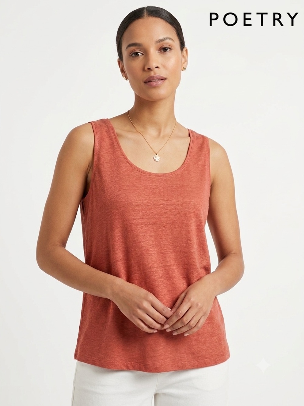 Poetry Women's orange 100% Linen Simple Vest Jersey Tank Top Size 16
